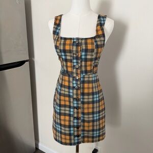 Urban Outfitters | Preppy Y2K Plaid Button Down Mini Dress, Scoop Neck Stretchy